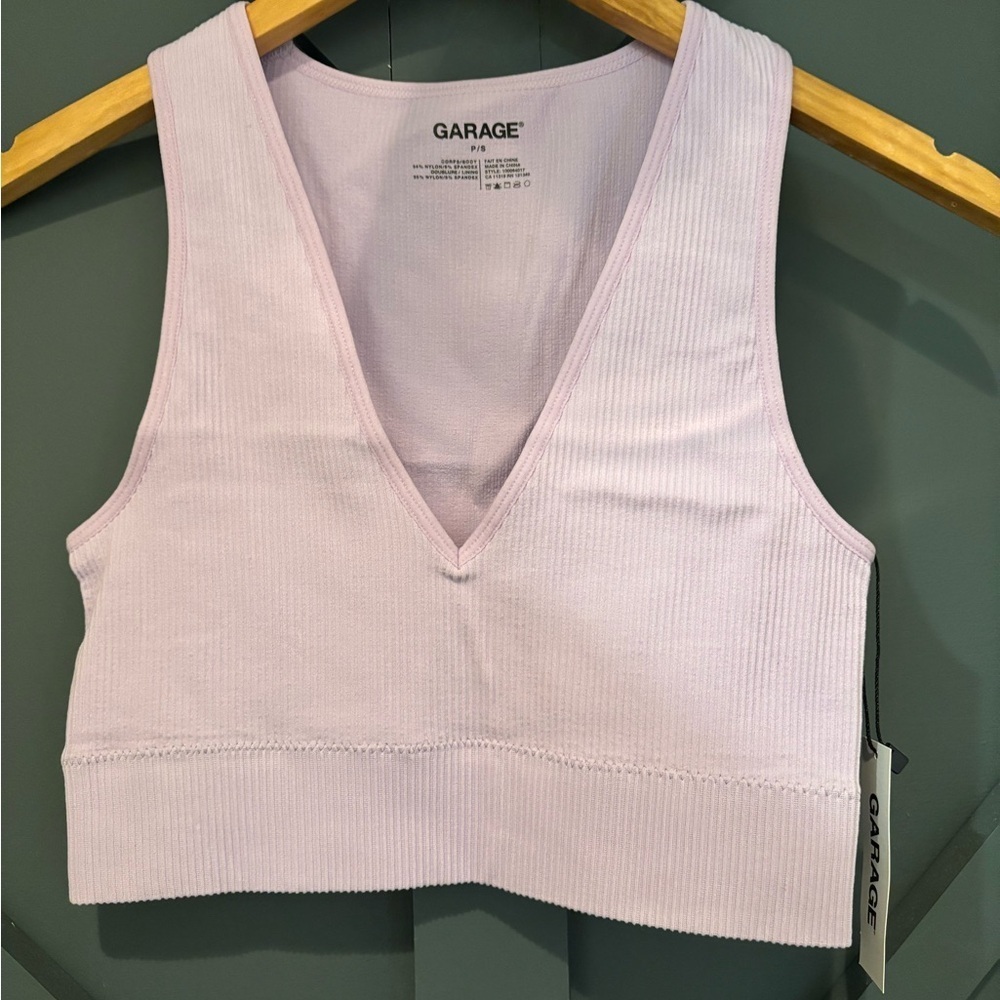 Garage Ribbed V-Neck Crop Tank NWT